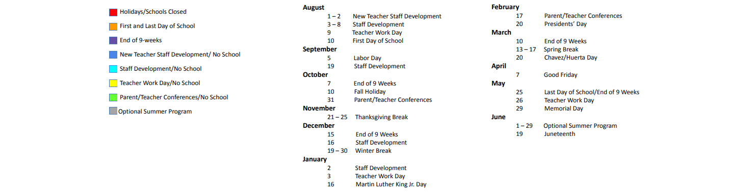 District School Academic Calendar Key for Tarrant Co Juvenile Justice Ctr