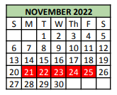 District School Academic Calendar for Tarrant Co Juvenile Justice Ctr for November 2022