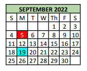 District School Academic Calendar for Tarrant Co Juvenile Justice Ctr for September 2022