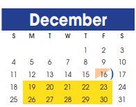 District School Academic Calendar for Williams Elementary for December 2022