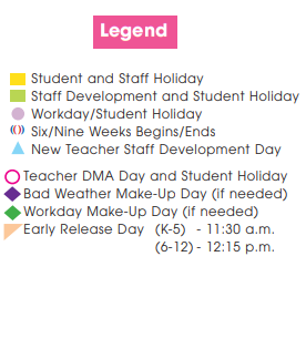 District School Academic Calendar Legend for Long Elementary