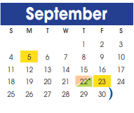 District School Academic Calendar for Pink Elementary for September 2022