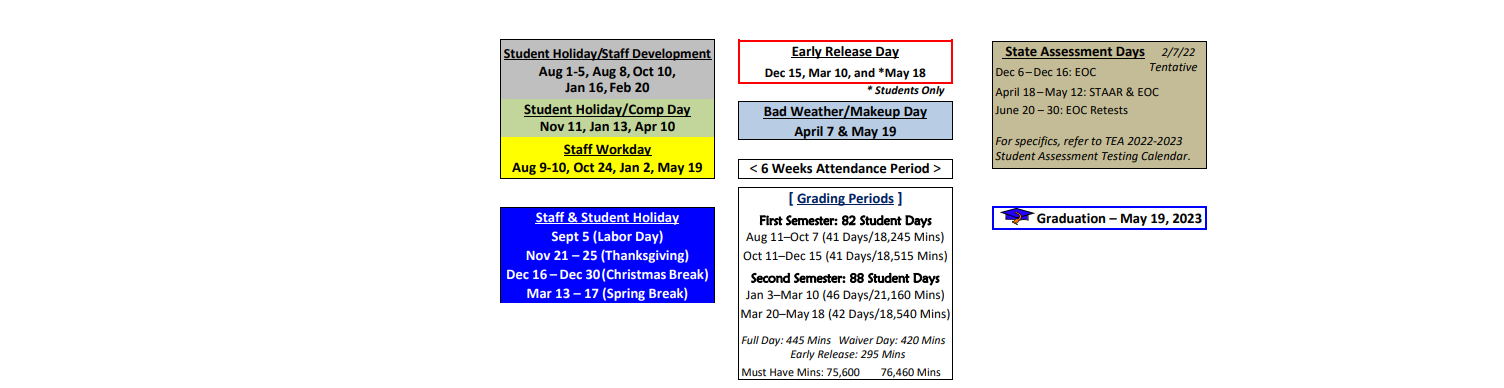 District School Academic Calendar Key for Lampasas H S