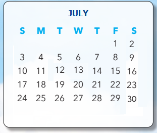 District School Academic Calendar for Hill Center for July 2022