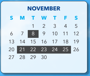 District School Academic Calendar for Hill Center for November 2022