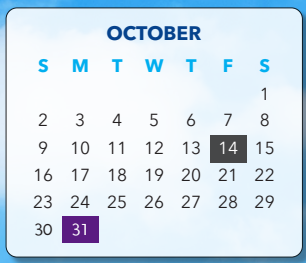 District School Academic Calendar for Hill Center for October 2022