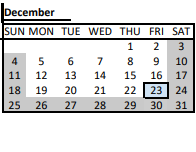 District School Academic Calendar for John K Tarbox for December 2022