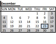 District School Academic Calendar for New York Elem for December 2022