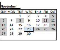 District School Academic Calendar for John K Tarbox for November 2022