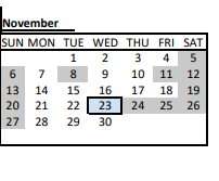 District School Academic Calendar for Southwest Jr High for November 2022