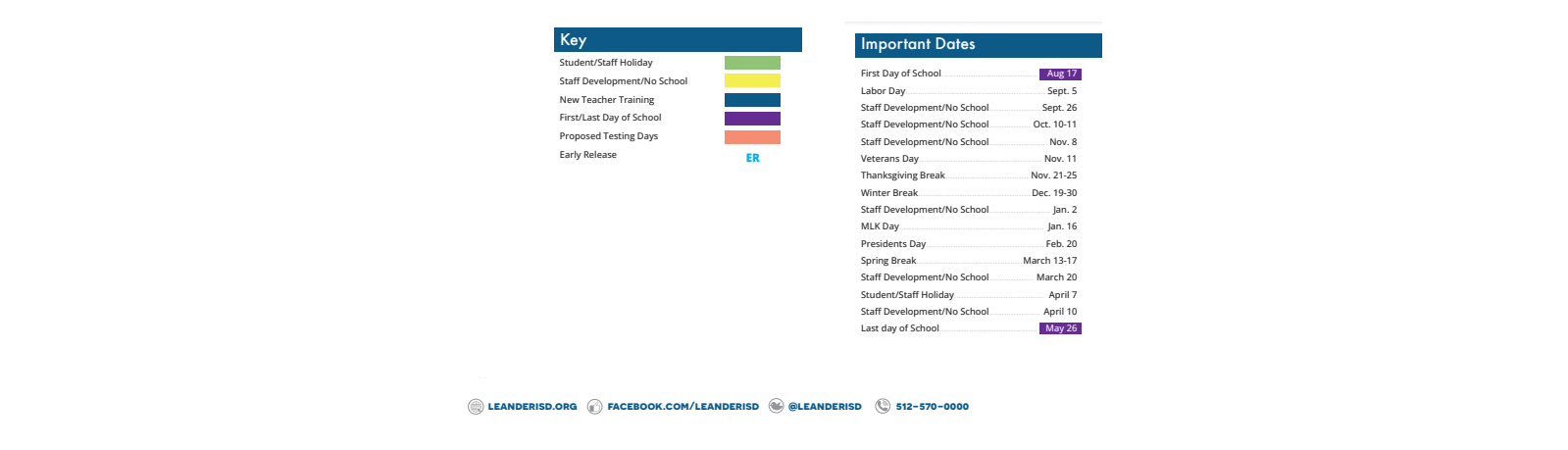 District School Academic Calendar Key for Westside Elementary