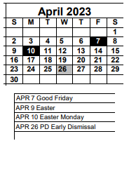 District School Academic Calendar for Lee County Superintendent's Office for April 2023