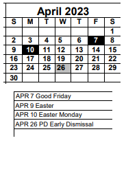 District School Academic Calendar for Bayshore Elementary School for April 2023