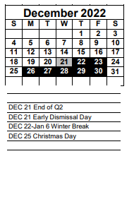 District School Academic Calendar for Bayshore Elementary School for December 2022