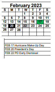 District School Academic Calendar for Trafalgar Elementary School for February 2023