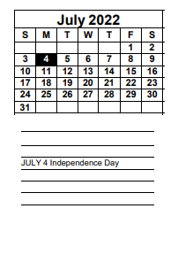District School Academic Calendar for Bayshore Elementary School for July 2022