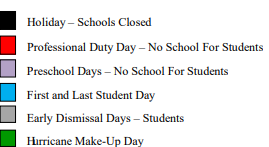 District School Academic Calendar Legend for Bayshore Elementary School