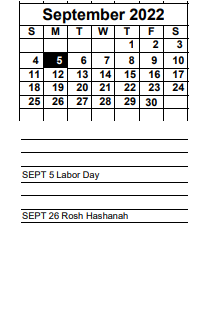 District School Academic Calendar for Lee Middle School for September 2022