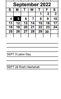 District School Academic Calendar for Bayshore Elementary School for September 2022