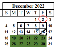 District School Academic Calendar for Levelland J H for December 2022