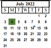 District School Academic Calendar for Levelland J H for July 2022