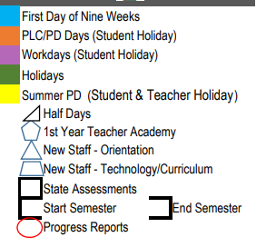 District School Academic Calendar Legend for South El