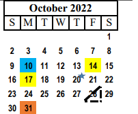 District School Academic Calendar for Levelland H S for October 2022