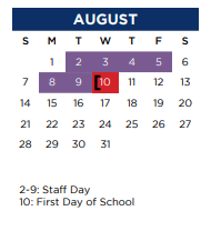 District School Academic Calendar for College St Elementary for August 2022