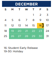 District School Academic Calendar for Clayton Downing Middle School for December 2022