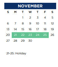 District School Academic Calendar for Middle School #15 for November 2022