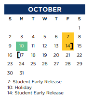 District School Academic Calendar for Legends Property for October 2022