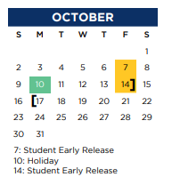 District School Academic Calendar for Bluebonnet Elementary for October 2022