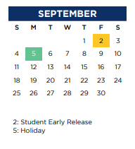 District School Academic Calendar for Legends Property for September 2022