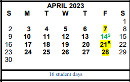 District School Academic Calendar for Hardin/chambers Ctr for April 2023