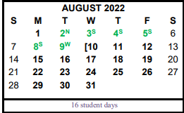 District School Academic Calendar for Hardin/chambers Ctr for August 2022