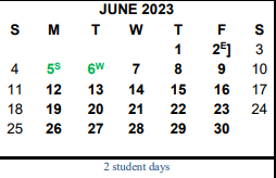 District School Academic Calendar for Hardin/chambers Ctr for June 2023