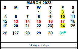 District School Academic Calendar for Hardin/chambers Ctr for March 2023