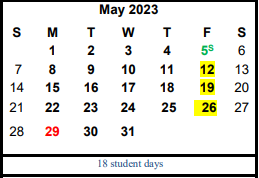 District School Academic Calendar for Hardin/chambers Ctr for May 2023