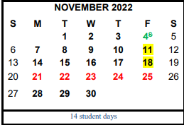 District School Academic Calendar for Hardin/chambers Ctr for November 2022