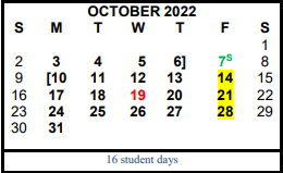 District School Academic Calendar for Gulf Coast High School for October 2022