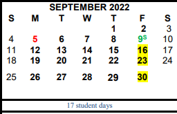 District School Academic Calendar for Hardin/chambers Ctr for September 2022