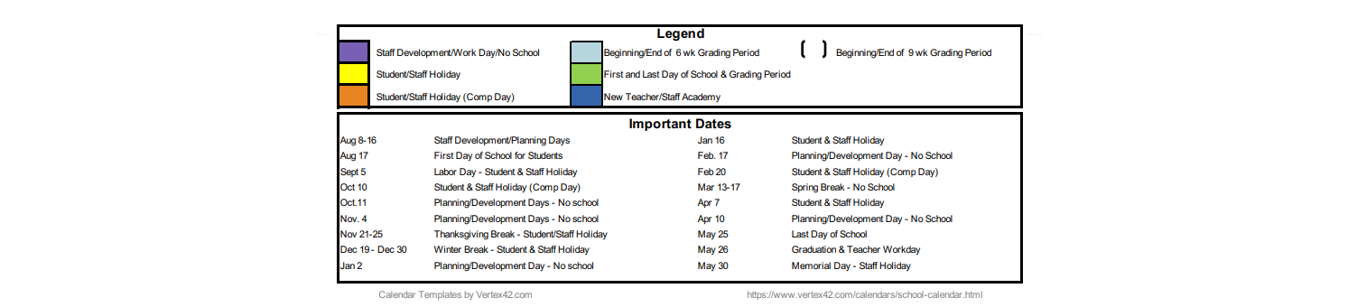 District School Academic Calendar Key for Bill Burden Elementary