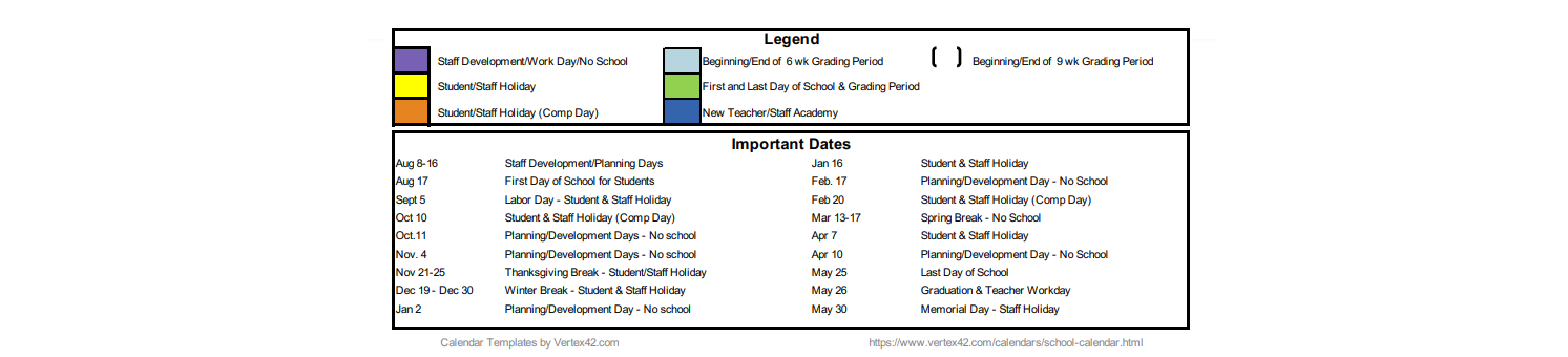 District School Academic Calendar Key for Liberty Hill Elementary