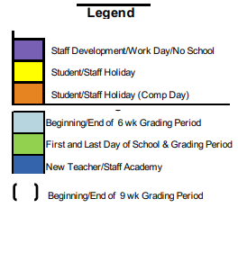 District School Academic Calendar Legend for Bill Burden Elementary