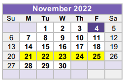 District School Academic Calendar for Williamson Co Academy for November 2022