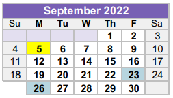 District School Academic Calendar for Williamson County Juvenile Detenti for September 2022