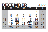 District School Academic Calendar for Transition Expulsion Program for December 2022