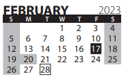 District School Academic Calendar for Transition Expulsion Program for February 2023