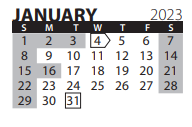 District School Academic Calendar for Bryan Community School for January 2023