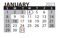 District School Academic Calendar for Park Middle School for January 2023